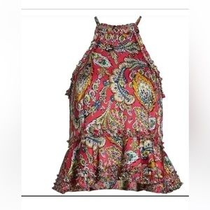 Cinq A Sept Sofie Ruffled Hem Paisley Pink Keyhole Halter top. Size medium.